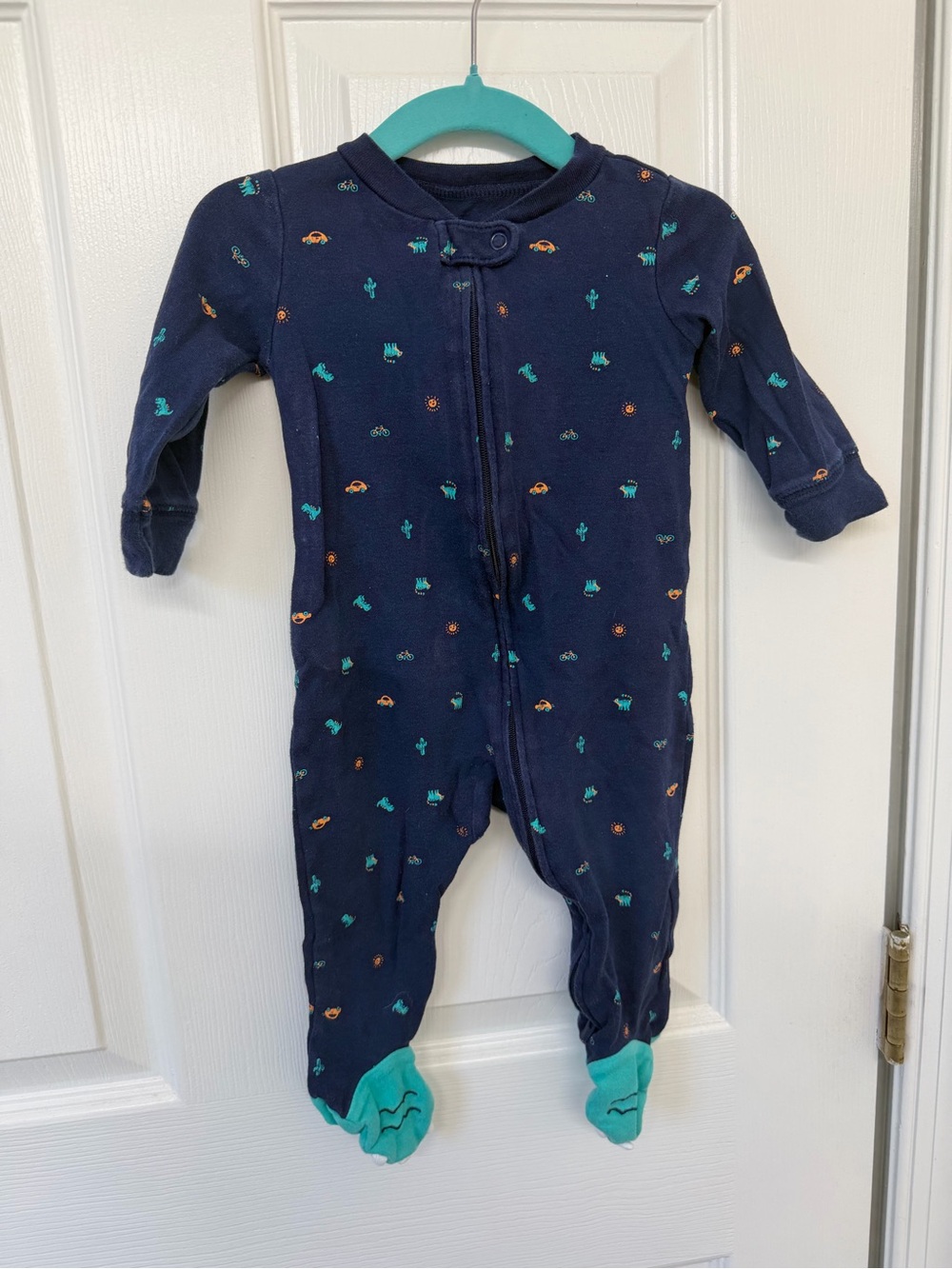 Carter's Navy Footed One-Piece Pajamas with Teal and Orange Accents